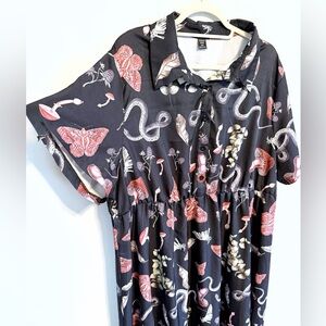 Enchanted Woodland Goth Themed Dress with Snakes Red Mushrooms Butterflies SHEIN